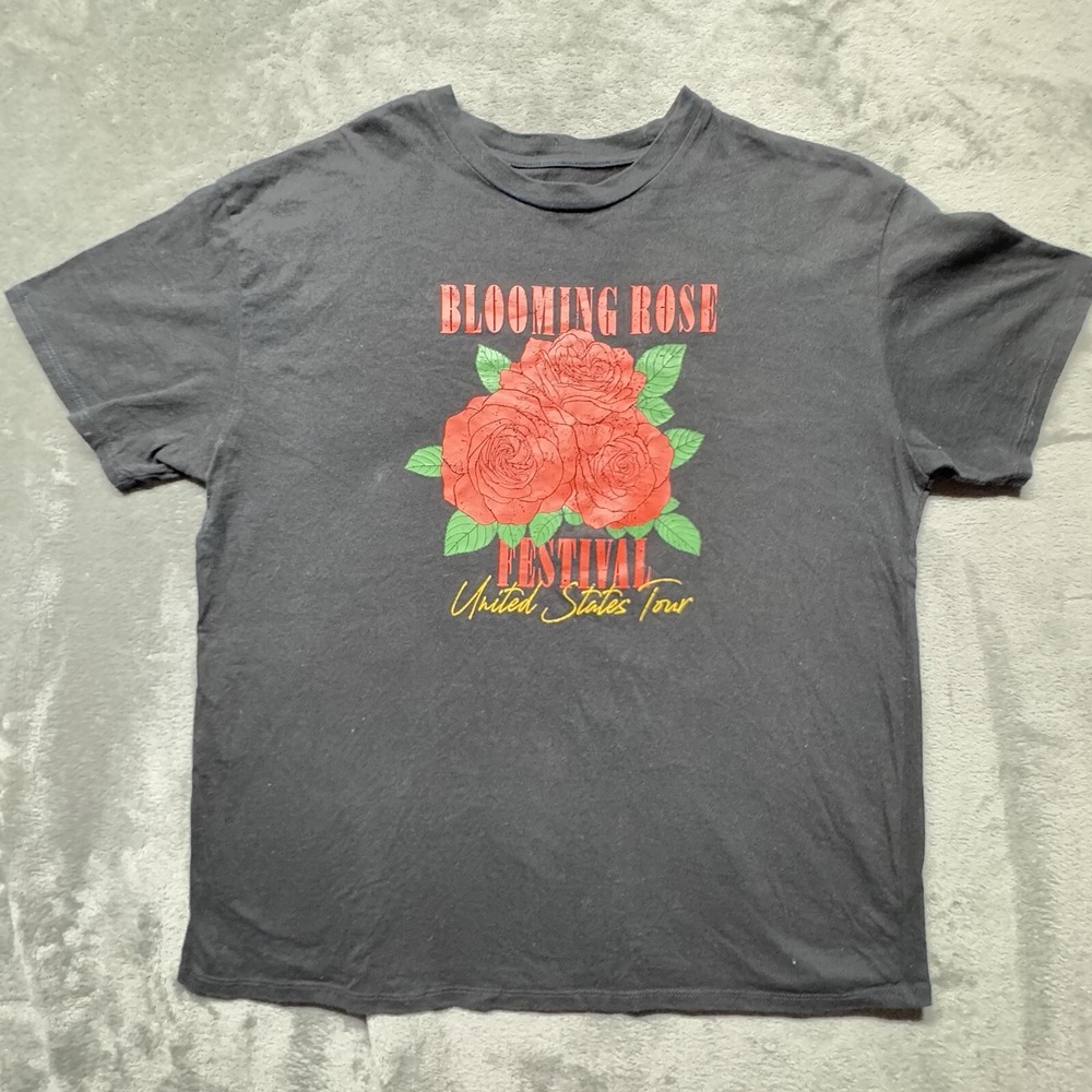 Organic Generation Blooming Rose Festival T-Shirt Tee Mens XL Black Double Sided
